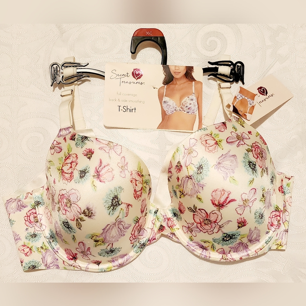 42D, 42C Secret Treasures Underwire Bra Floral NWT Cute Pink White P…